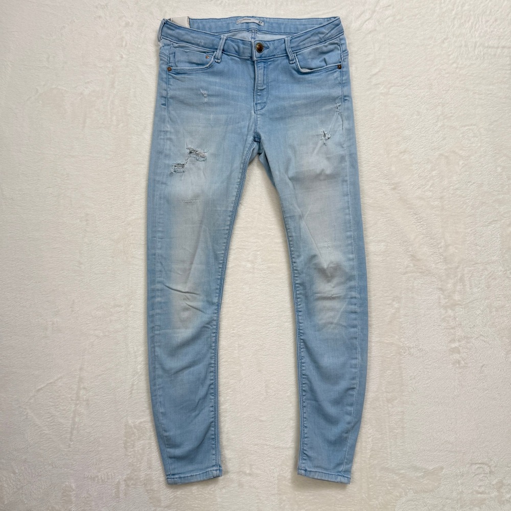 Zara Jeans Womens 8 Light Blue Trafaluc Embrace Distressed‎ Skinny Stretch Denim